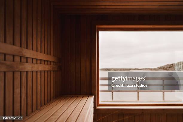 an empty dry sauna - relaxing spa stock pictures, royalty-free photos & images