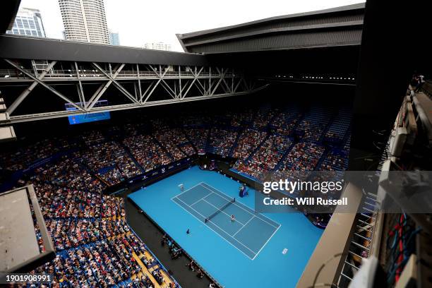 General view of play in the Women's singles match between Olga Danilović of Team Serbia and Markéta Vondrousova of the Czech Republic during day five...