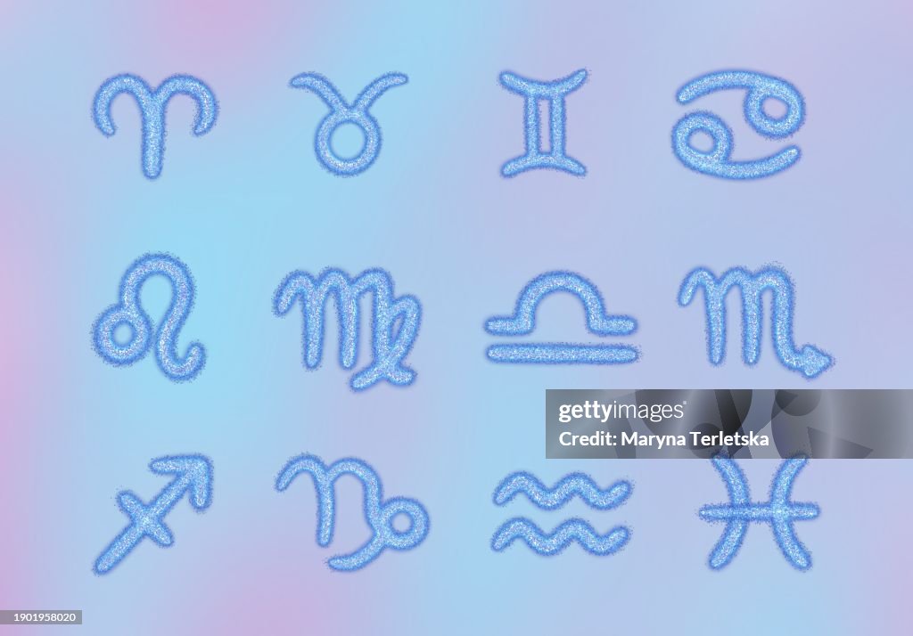 Drawn zodiac signs on a cosmic background. Astrology. Esoterics. Forecast. Horoscope.