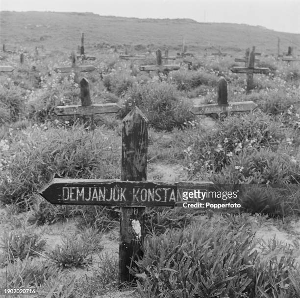 Graves of French and other foreign workers and slave-labourers who died under German occupation in World War II, buried at the 'Russian Cemetery' at...