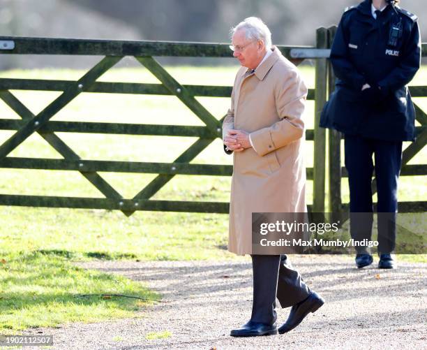 Prince Richard, Duke of Gloucester attends the New Year's Eve Mattins service at the Church of St Mary Magdalene on the Sandringham estate on...