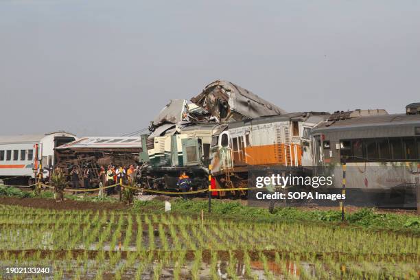 Scene from the train crash of the Bandung Raya Local Train in Cicalengka. A collision between two trains occurred on Java, Indonesia's main island,...