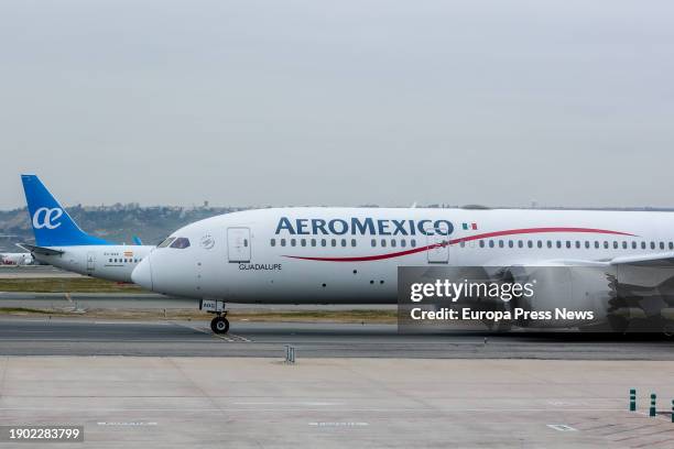 An Aeromexico airline plane at Adolfo Suarez Madrid-Barajas airport, Jan. 2 in Madrid, Spain. UGT has called a strike of workers in the apron control...