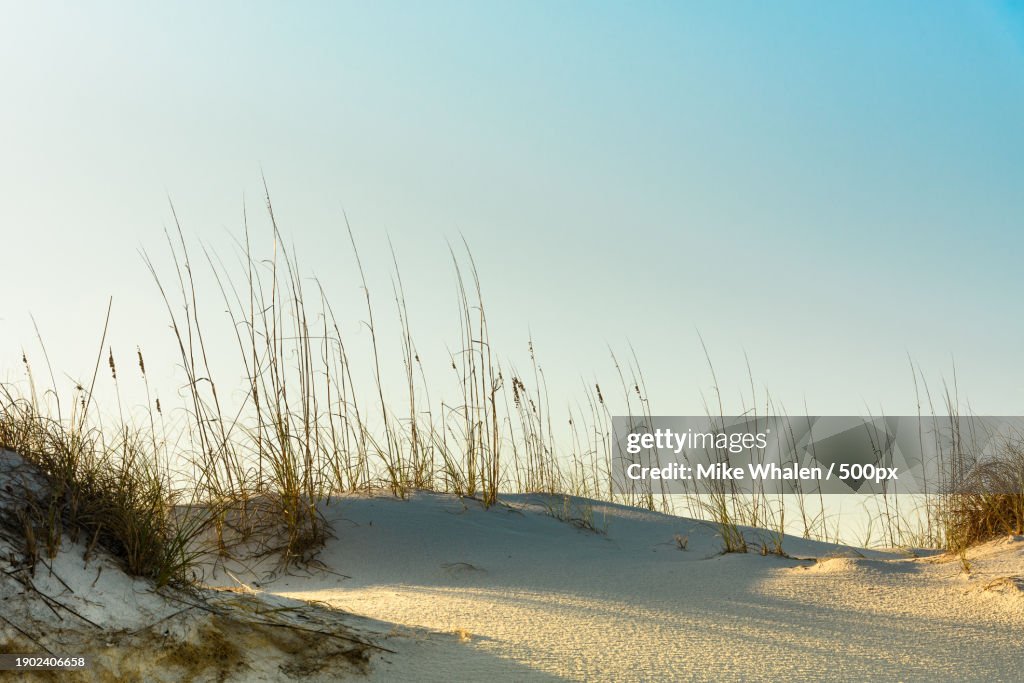 Scenic view of snow covered land against clear sky,Okaloosa Island,Florida,United States,USA