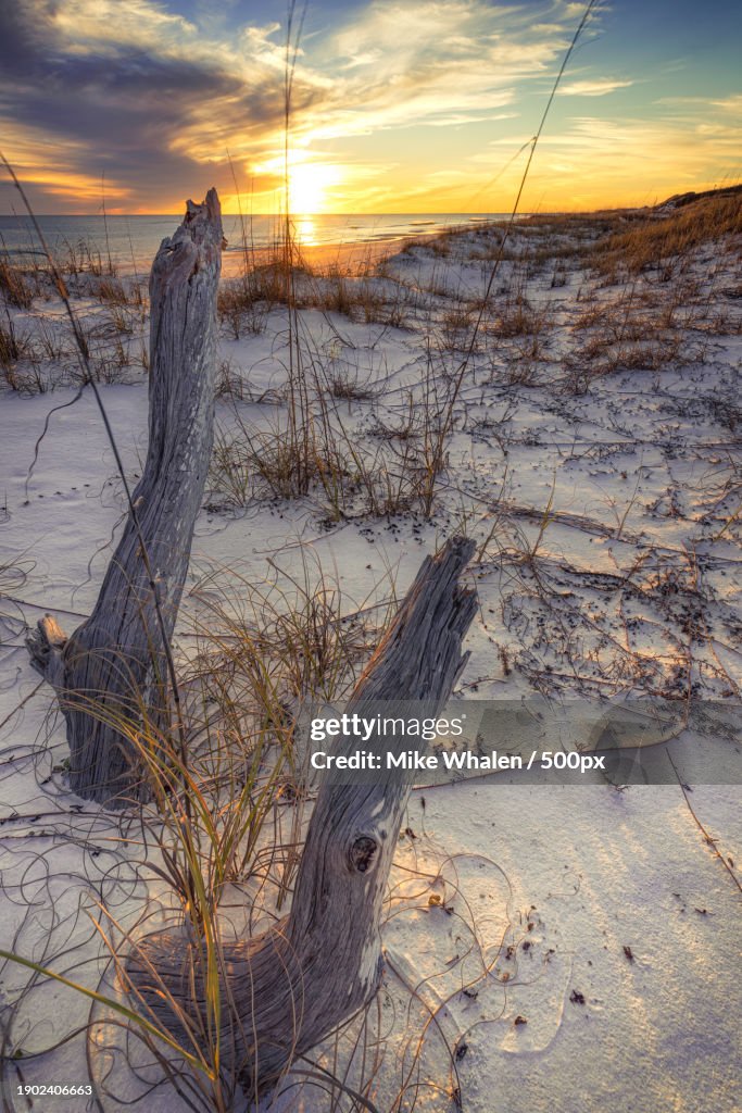 Scenic view of snow covered land against sky during sunset,Okaloosa Island,Florida,United States,USA