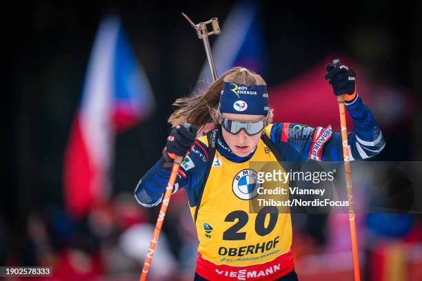 Justine Braisaz-Bouchet of France takes first place during IBU World Cup Biathlon - Sprint Women on January 5, 2024 in Oberhof, Germany.