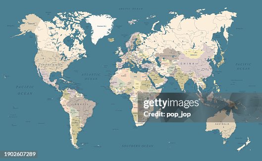 World Map Highly Detailed Vector Map Of The World Dark Vintage Retro ...