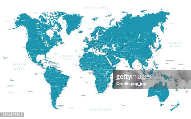 ilustraciones, imágenes clip art, dibujos animados e iconos de stock de world map - highly detailed vector map of the world. - capital region