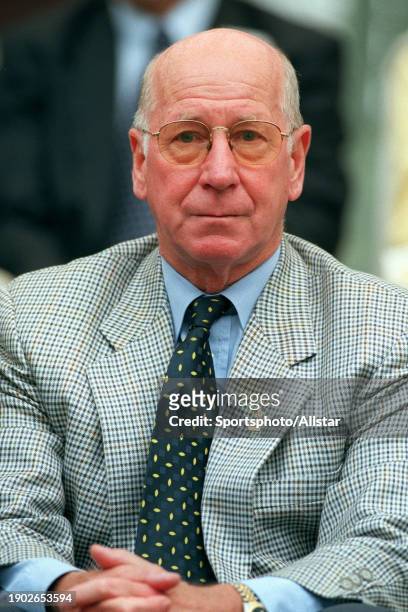 June 10: Bobby Charlton former footballer and director of Manchester United before the UEFA Euro 2000 Group B match between Belgium and Sweden at...