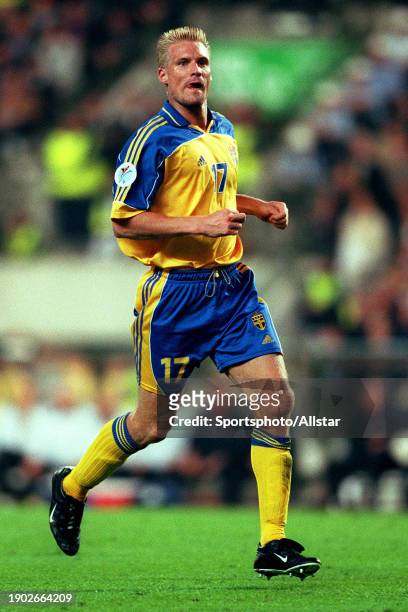 June 10: Johan Mjallby of Sweden running during the UEFA Euro 2000 Group B match between Belgium and Sweden at King Baudouin Stadium on June 10, 2000...