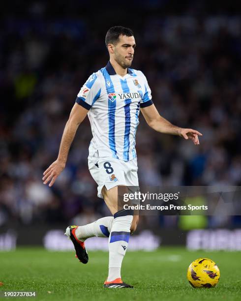 Mikel Merino of Real Sociedad in action during the LaLiga EA Sports match between Real Sociedad and Deportivo Alaves at Reale Arena on January 2 in...