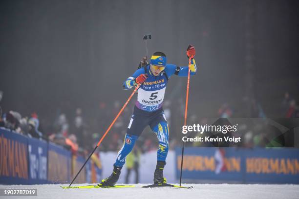 Dmytro Pidruchnyi of Ukraine in action competes during the Men 10 km Sprint at the BMW IBU World Cup Biathlon Oberhof on January 5, 2024 in Oberhof,...