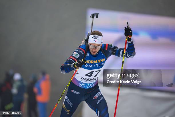 Emilien Jacquelin of France competes during the Men's 10 km Sprint at the BMW IBU World Cup Biathlon Oberhof on January 5, 2024 in Oberhof, Germany.