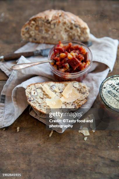 bread and rhubarb chutney - rhubarb bread stock pictures, royalty-free photos & images
