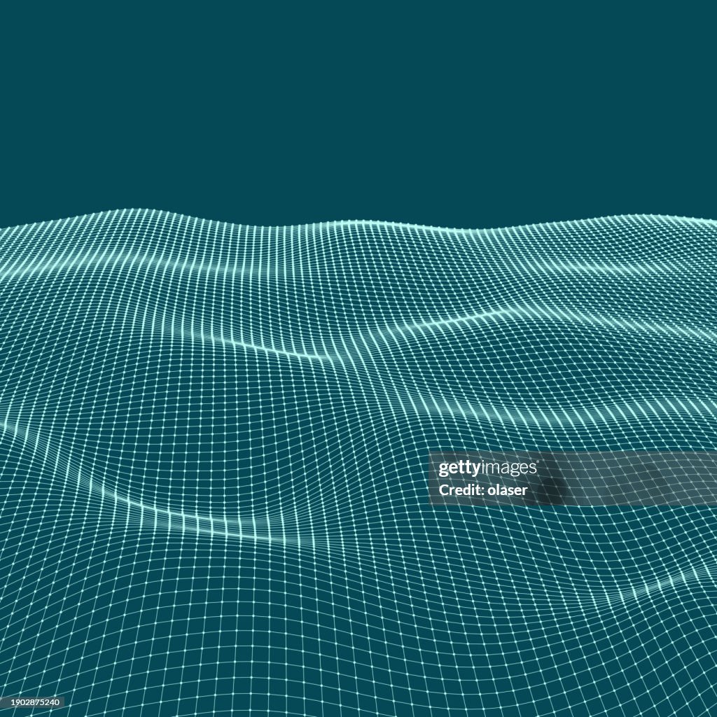 Wave Simulation Grid Visualization Digital Wave Grid Landscape On Dark Background High-Res Vector Graphic ...