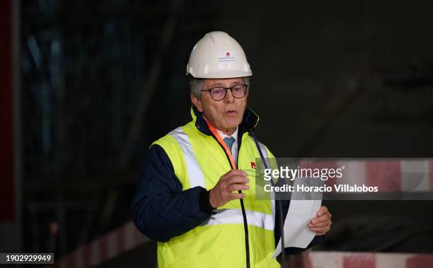 The Chairman of the Board of Directors of the Lisbon Metro Vitor Domingues dos Santos delivers remarks during Portuguese Prime Minister Antonio...