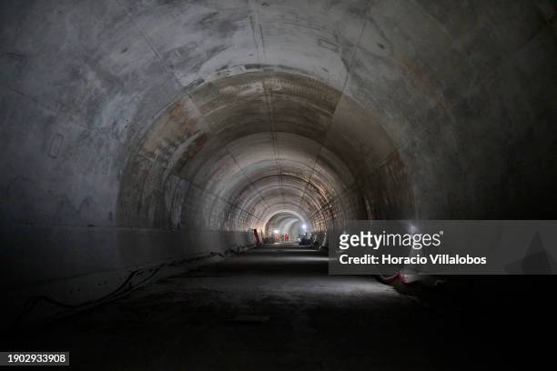 View of the tunnel under construction during Portuguese Prime Minister Antonio Costa visit with the Minister of the Environment and Climate Action of...