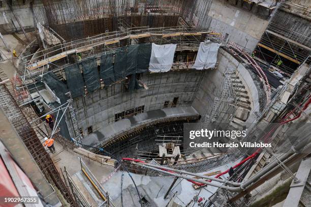 View of the massive shaft-like structure under construction during Portuguese Prime Minister Antonio Costa visit with the Minister of the Environment...