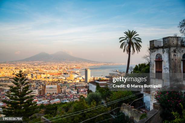cityscape and mt vesuvius, naples, italy - naples italy stock pictures, royalty-free photos & images