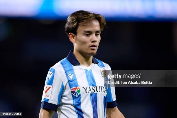 Takefusa Kubo of Real Sociedad looks on during the LaLiga EA Sports match between Real Sociedad and Deportivo Alaves at Reale Arena on January 02,...