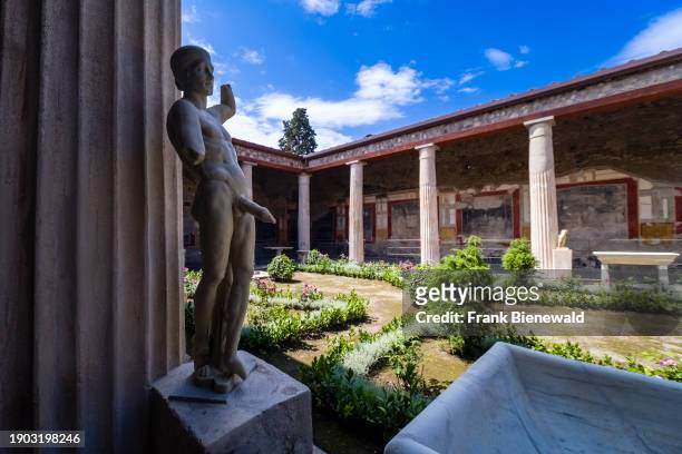 Ruins of the Casa dei Vettii in the archaeological site of Pompeii, an ancient city destroyed by the eruption of Mount Vesuvius in 79 AD. The...