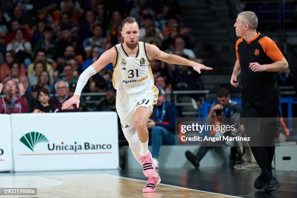 Dzanan Musa, #31 of Real Madrid celebrates during the Turkish Airlines EuroLeague match between Real Madrid and Anadolu Efes Istanbul at WiZink...