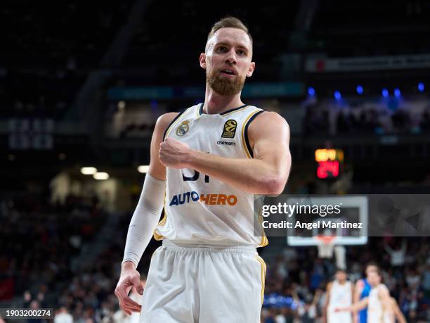 Dzanan Musa, #31 of Real Madrid reacts during the Turkish Airlines EuroLeague match between Real Madrid and Anadolu Efes Istanbul at WiZink Center on...