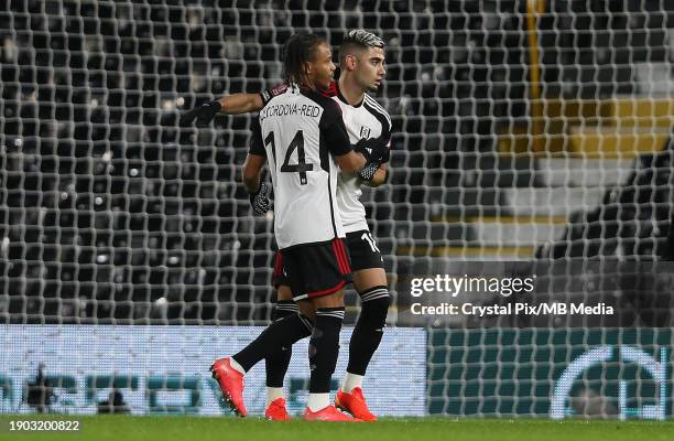 Bobby Reid of Fulham goal celebration with Andreas Pereira of Fulham during the Emirates FA Cup Third Round match between Fulham and Rotherham United...