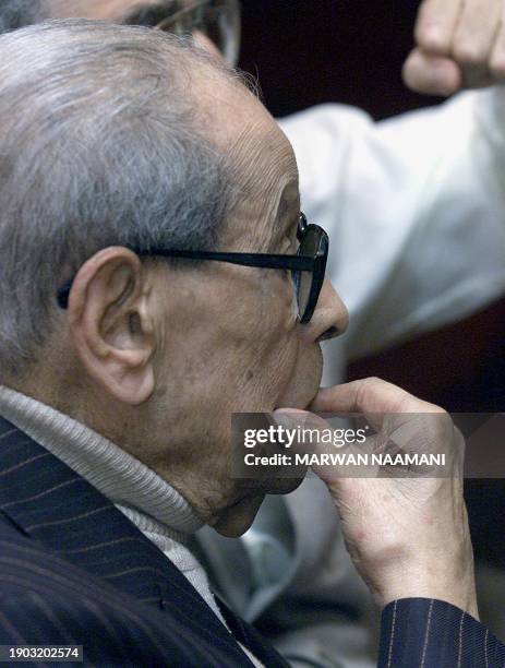 Egyptian novelist and the first Arab to be awarded Nobel prize Naguib Mahfouz during his birthday party 13 December 2000 in Cairo. Mahfouz was born...