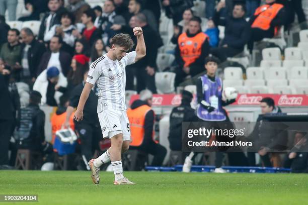 Semih Klçsoy of Besiktas celebrates after scoring his team's first goal during the Turkish Super League match between Besiktas and Kasimpasa at...