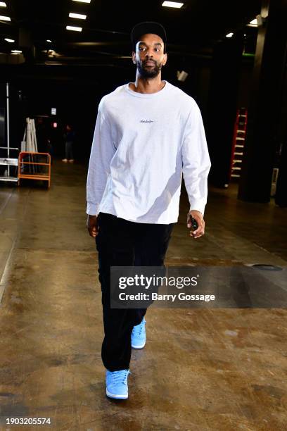 Keita Bates-Diop of the Phoenix Suns arrives to the arena before the game against the Miami Heat on January 5, 2023 at Footprint Center in Phoenix,...