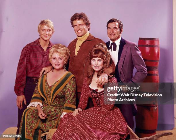 Los Angeles, CA David Soul, Robert Brown, Mark Leonard, Joan Blondell, Bridget Hanley promotional photo for the ABC tv series 'Here Comes The Brides'.