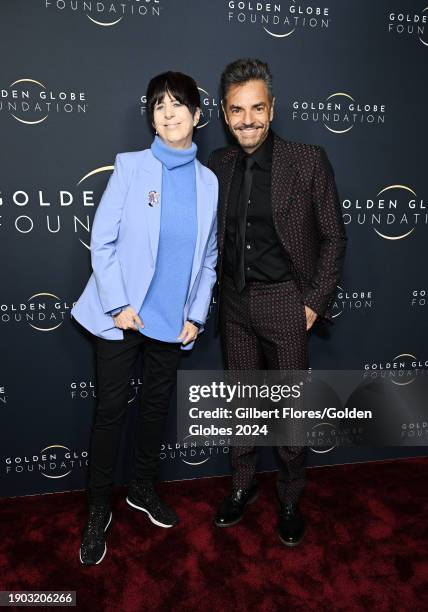 Diane Warren and Eugenio Derbez at the Golden Globe Foundation Dinner held at the Beverly Hilton on January 5, 2024 in Beverly Hills, California.