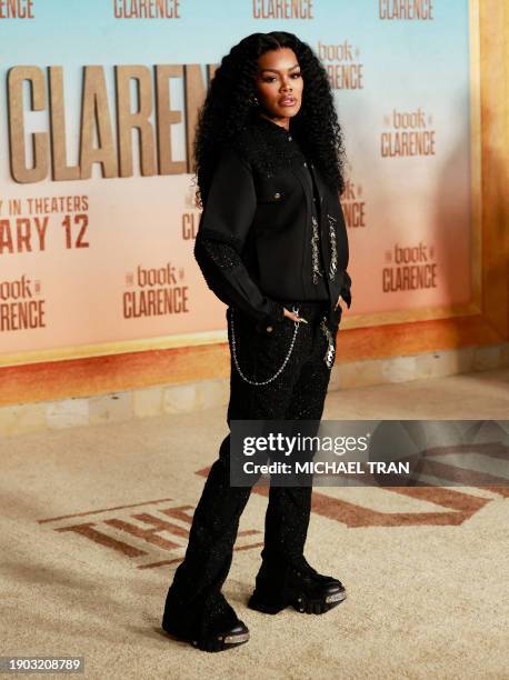 Singer and actress Teyana Taylor arrives for Sony's premiere of "The Book of Clarence" at the Academy Museum in Los Angeles, on January 5, 2024.