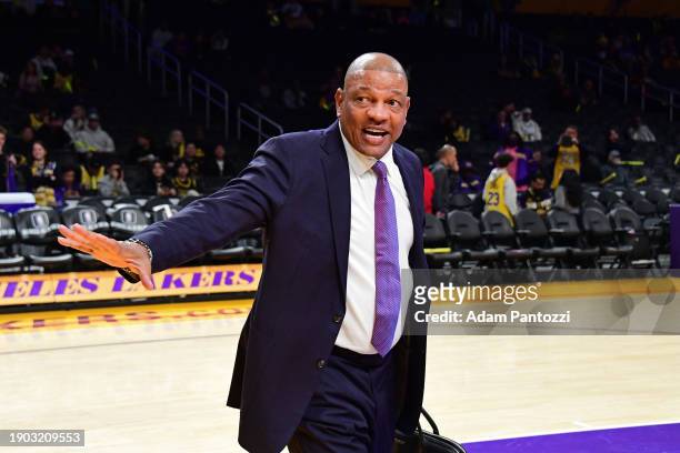 Doc Rivers looks on before the game between the Memphis Grizzlies and the Los Angeles Lakers on January 5, 2024 at Crypto.Com Arena in Los Angeles,...
