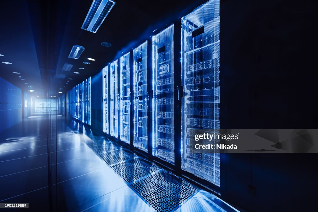 Data center in server room with server racks