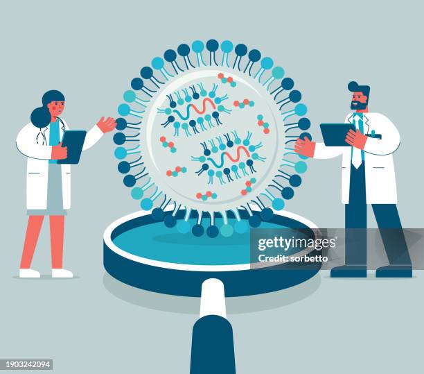 lupe - mechanismus des mrna-impfstoffs erklären - lipid stock-grafiken, -clipart, -cartoons und -symbole