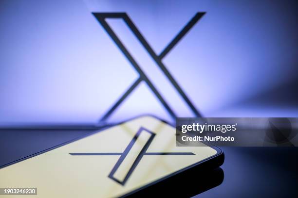 The X logo is being displayed on a smartphone, with the X app, formerly known as Twitter, and X visible in the background, in this photo illustration...