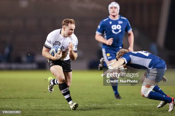 James Williams is charging forward during the Gallagher Premiership match between Sale Sharks and Bristol at AJ Bell Stadium in Eccles, on January 5,...