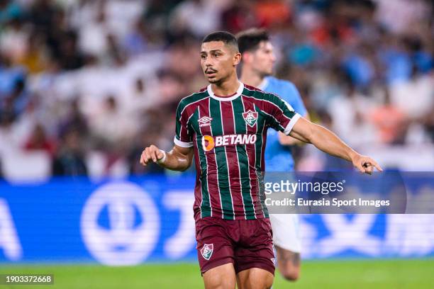 Andre Trindade of Fluminense gestures during the FIFA Club World Cup Final match between Manchester City and Fluminense at King Abdullah Sports City...