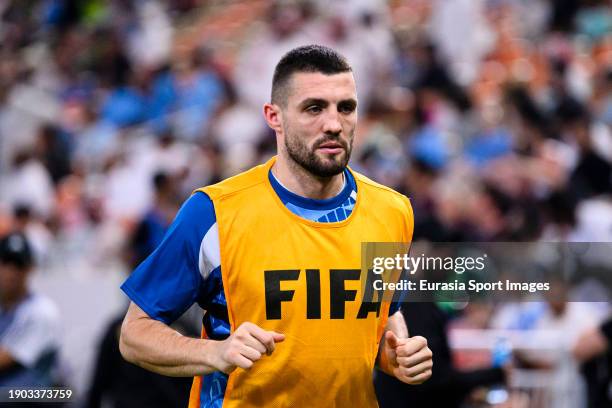 Mateo Kovacic of Manchester City warms up during the FIFA Club World Cup Final match between Manchester City and Fluminense at King Abdullah Sports...