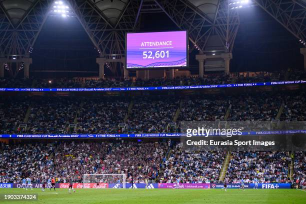 Giant screen shows the attendance of 52,601 during the FIFA Club World Cup Final match between Manchester City and Fluminense at King Abdullah Sports...
