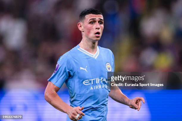 Phil Foden of Manchester City in action during the FIFA Club World Cup Final match between Manchester City and Fluminense at King Abdullah Sports...