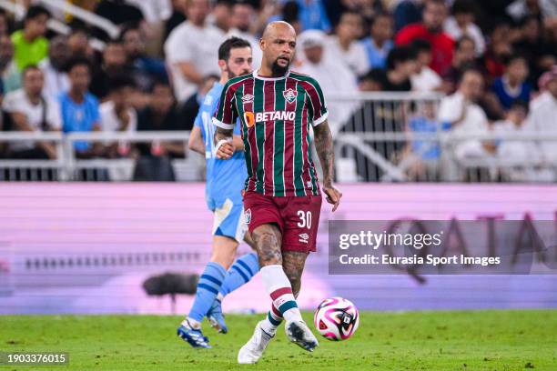 Felipe Melo of Fluminense passes the ball during the FIFA Club World Cup Final match between Manchester City and Fluminense at King Abdullah Sports...