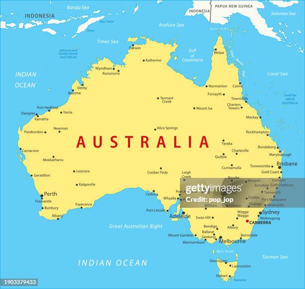 australien-karte. vektor-farbkarte von australien - hauptstadt stock-grafiken, -clipart, -cartoons und -symbole