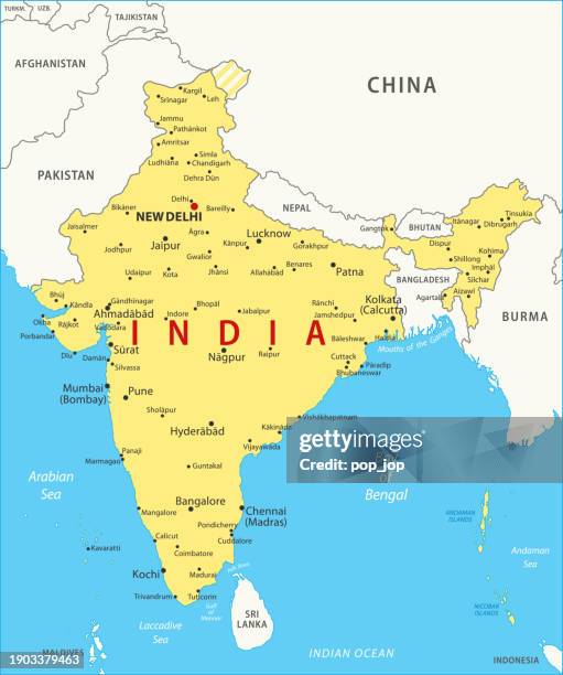india map. vector colored map of india - hauptstadt stock-grafiken, -clipart, -cartoons und -symbole