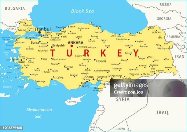 turkey map. vector colored map of turkey - turkey country map stock illustrations