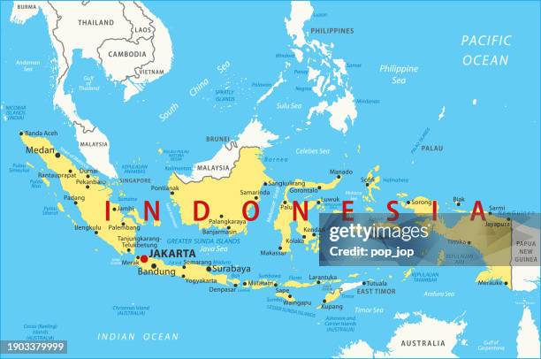 indonesia map. vector colored map of indonesia - indonesia map stock illustrations