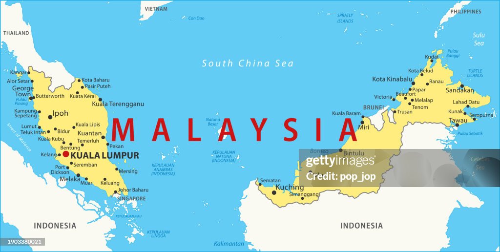 Malaysia Map. Vector colored map of Malaysia