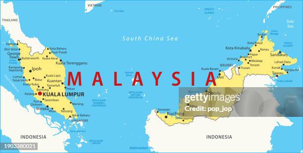 malaysia map. vector colored map of malaysia - malaysia city stock illustrations